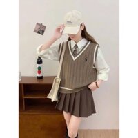 Aó  len Gile sọc kẻ viền thêu hình ngựa, form rộng phong cách nữ sinh Hàn Quốc A320