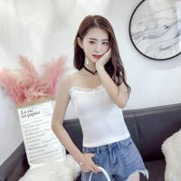 Áo len hai dây croptop phong cách trẻ trung quyến rũ, Áo len phối ren nữ sang trọng gợi cảm