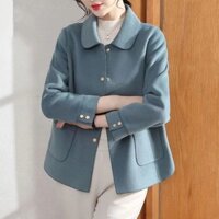 Áo len hai mặt 2024 Áo khoác len ngắn cao cấp mỏng hơn Áo khoác nữ hợp thời trang 1.5