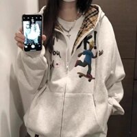 Áo len Hanlu có mũ trùm đầu Áo khoác nam mùa thu in hình hoạt hình dáng rộng