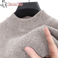 Áo Len Hanlu Dài Tay Nam Mùa Đông Màu Trơn Đơn Giản Nửa Cổ Rùa Lông Cừu Lót Dày Ấm Áp Áo Khoác