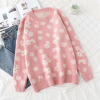 ÁO len hoa cúc hồng xinh xắn cho bé ALC47