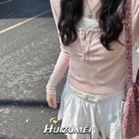 Áo Len Hoa Hồng Nữ Mùa Xuân Phong Cách Hàn Quốc Nhẹ Nhàng Ngọt Ngào Bên Trong Mặc Slim-Fit Đế Áo Thun Ngắn Top