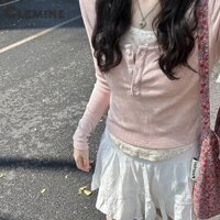 Áo Len Hoa Hồng Nữ Mùa Xuân Phong Cách Hàn Quốc Nhẹ Nhàng Ngọt Ngào Bên Trong Mặc Slim-Fit Đế Áo Thun Ngắn Top