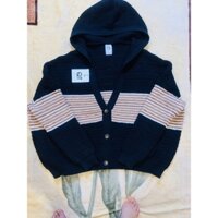Áo len hoodie đen kẻ