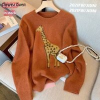 Áo len hươu cao cổ màu cam Áo len chui đầu cổ điển Nhật Bản dành cho nữ
