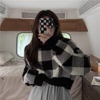 ÁO LEN KẺ CARO CROTOP cổ tròn hàng Quảng Châu