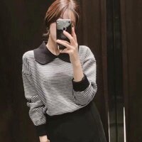 Áo len kẻ cổ lá