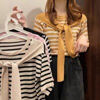 Áo len kẻ kèm khăn chất len mềm mịn Nữ Top