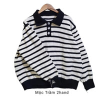 Áo len kẻ ngang, có cổ, cài cúc