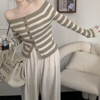 Áo len Kẻ Ngang Trễ Vai Áo Thu Đông