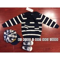 Áo len kẻ xanh cổ khăn choàng x5