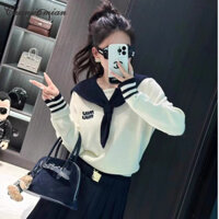 Áo len khăn choàng cổ hải quân dáng rộng phong cách đại học quần áo dệt kim thời trang