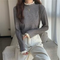 Áo Len Khâu Ren Cổ Áo Cho Nữ