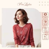 Áo len kiểu đẹp nữ trung niên tay dài 4 màu hàng kiểu đẹp sang trọng tặng mẹ, họa tiết hoa bồ công anh