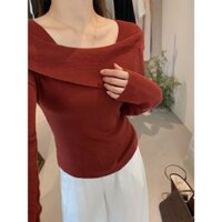 Áo len kiểu nữ trễ vai dáng ôm Miss Studio Quảng Châu mềm mịn