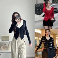 Áo len kiểu tay dài cổ bèo tầng viền sọc caro bèo trơn áo len kiểu form Freesize từ 50kg đến 100kg Bigsize KN