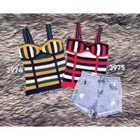 Áo len lỗ 2 dây pha màu