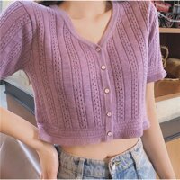 Áo len lỗ croptop ngắn tay mặc mùa thu xinh lắm