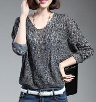 Áo len lỗ mỏng dáng thụng tay cánh dơi AO17 Free size - Đen