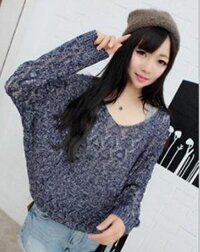 Áo len lỗ mỏng dáng thụng tay cánh dơi AO17 Free size - Xanh coban