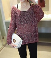 Áo len lỗ mỏng dáng thụng tay cánh dơi AO17 Free size - Đỏ đô