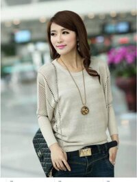 Áo len lỗ mỏng khoác ngoài dài tay AO16 Free size - Trắng