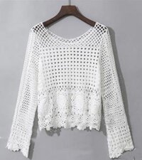 Áo len lỗ mỏng khoác ngoài dài tay AO22 Free size - Trắng