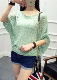 Áo len lỗ mỏng khoác ngoài tay cánh dơi AO15 Free size - Xanh nhạt