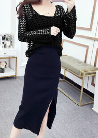 Áo len lỗ mỏng khoác ngoài tay cánh dơi AO19 Free size - Đen