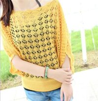 Áo len lỗ mỏng khoác ngoài tay cánh dơi AO15 Free size - Vàng