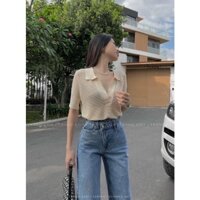 Áo len lỗ montoghi cộc tay