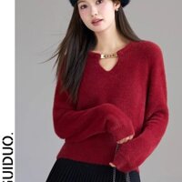 Áo len lông cừu chồn mùa thu đông phong cách mới Áo dệt kim dày Niche Top