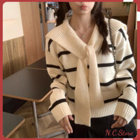 Áo Len Lông Cừu Kèm Khăn Đan Buộc Phong Cách Hàn Quốc