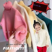 Áo len lông cừu mùa thu đông cho bé trai và bé gái, áo cổ lọ ấm áp, áo đan dày cho trẻ lớn hơn