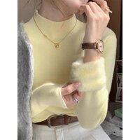Áo Len Lông Cừu Nữ Mùa Đông Bên Trong Ấm Top Dày Áo Chui Đầu Dệt Kim Đáy Áo Sơ Mi