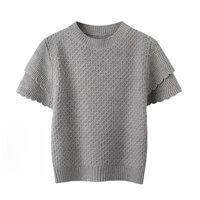 áo len lông sợi dệt dáng ngắn tay cách điệu xếp tầng