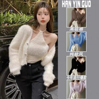 Áo Len Lông Thỏ cổ Yếm + Áo Khoác Cúc Siêu Xinh