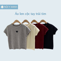Áo Len Lông Xù Cộc Tay NOIYXANH Cổ Tròn Hình Trái Tim Cute Ở Ngực Màu Xinh Áo Len Nữ Thu Đông