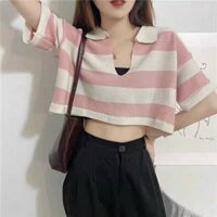 ÁO LEN LỬNG CỔ BẺ SỌC MÀU TANI-I