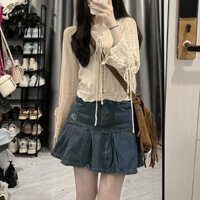 Áo len lưới dệt kim chất đẹp dài tay màu kem xinh Hàn Quốc 0632 Kozoda AL45