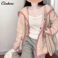 Áo len màu hồng Áo khoác nữ Áo len dệt kim phong cách cổ điển