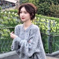 Áo Len Màu Xám Rời Sinh Viên Lười Phong Cách Dệt Kim Tất Cả Trận Đấu Dày Ấm Áo Chui Đầu Thu Đông Top Cổ Tròn Fe