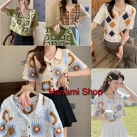 Áo Len Móc Họa Tiết Thổ Cẩm, Áo PoLo Croptop Hàng Quảng Châu Loại 1