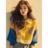 Áo len Mohair màu vàng Áo len dệt kim nữ 2024 Đầu mùa thu Mặc phong cách Hàn Quốc Niche Design Top