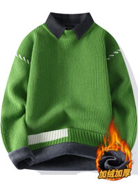 Áo len mới, áo len, áo len xanh cho nam mùa thu đông, áo len hai mảnh giả nhung mới dành cho nam, dày