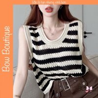 Áo Len Mỏng Ba Lỗ Tanktop Kẻ Nữ Cổ Tròn Kiểu Hàn Quốc Form Rộng Bigsize [HQT]