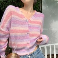 Áo len mỏng cardigan chất mịn khoác ngoài màu hồng xinh xắn V135