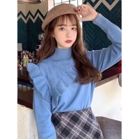 🎀Áo len mỏng cổ lọ viền bèo Quảng Châu xinh kute nhiều màu sắc