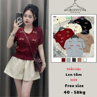 Áo len mỏng cổ tim cộc tay đính nơ MUNNY CLOTIHNG áo len dệt kim cài khuy croptop 270